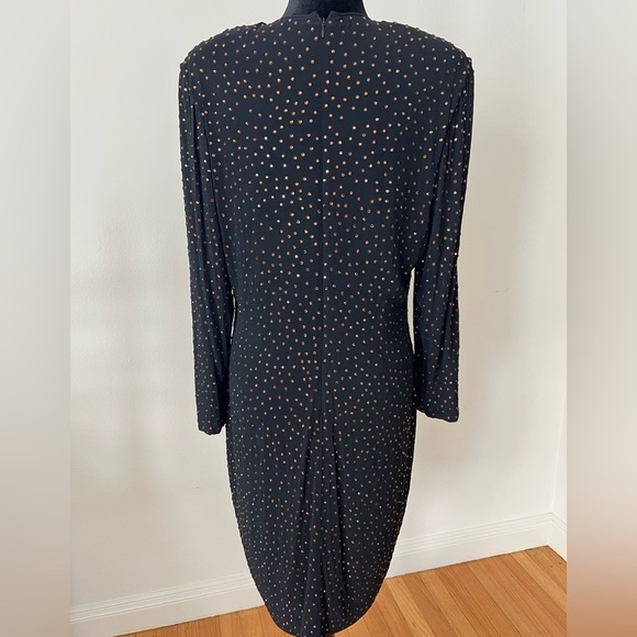 Saks Fifth Avenue Black Rhinestone Polka Dot Deep V-Neck Long Sleeve Dress - Picture 7 of 8